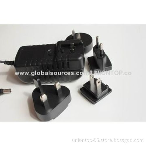36W 5/9/12/24V interchangeable switching power adapter with EU US AUS UK plugs
